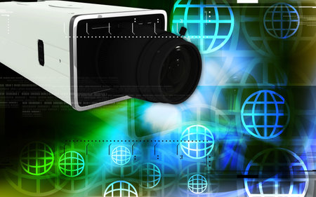 Digital illustration of video camera in colour background	