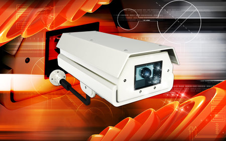 Digital illustration of security camera in colour background	
