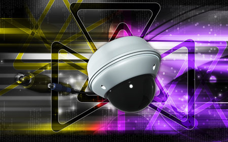 Digital illustration of security camera in colour background	