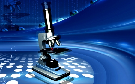 Digital illustration   of microscope in colour background	