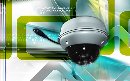 Digital illustration of security camera in colour backgroundの写真素材