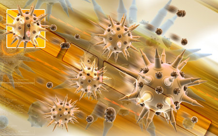 Digital illustration of  Flu virus in colour  background 