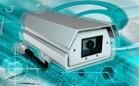 Digital illustration of security camera in colour background