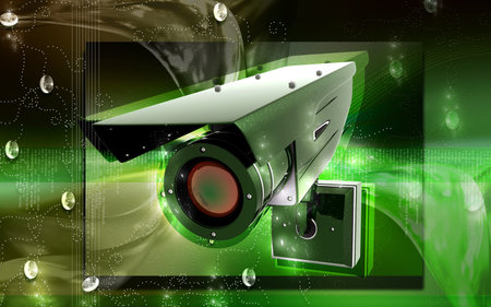 Digital illustration of security camera in colour background	