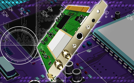 Digital illustration of video capture card in colour background	