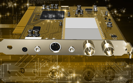 Digital illustration of video capture card in colour background	