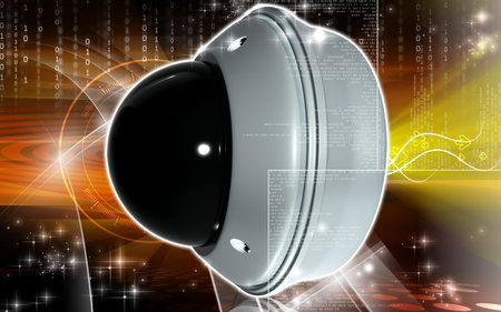 Digital illustration of security camera in colour background