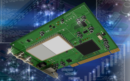 Digital illustration of video capture card in colour background	