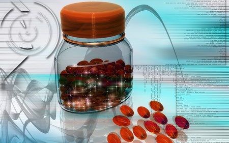 Digital illustration of capsule bottle in colour backgroundの写真素材