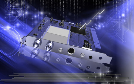 Digital illustration of video capture card in colour background	