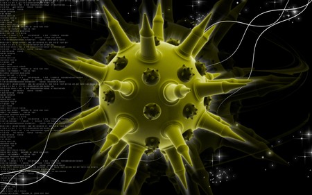 Digital illustration of  Flu virus in colour  background 	の写真素材