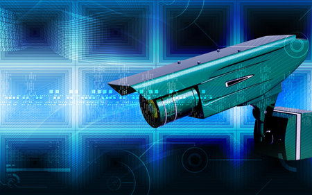 Digital illustration of security camera in colour background	