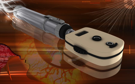 Digital illustration of ophthalmoscope in colour background 
