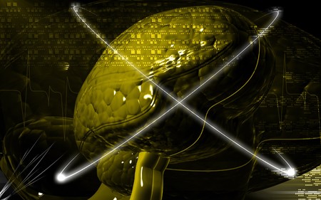 Digital illustration of  brain in colour  background 	の写真素材