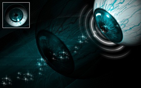 Digital illustration of  eye   in  colour  background 	の写真素材