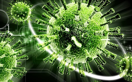 Digital illustration of  avian virus in colour  background	の写真素材