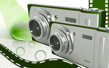 Digital illustration of camera in colour background	の写真素材