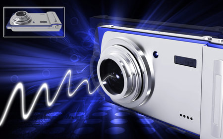 Digital illustration of camera in colour background	の写真素材