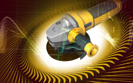 Digital illustration of angle grinder in colour background	の写真素材