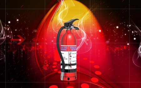 Digital illustration of fire extinguisher in colour background	の写真素材