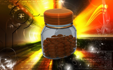 Digital illustration of capsule bottle in colour background	の写真素材