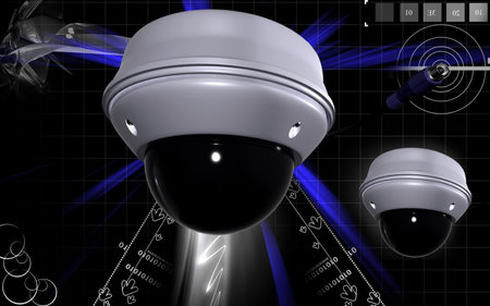 Digital illustration of security camera in colour background	