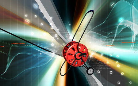 Digital illustration of hose reel trolley in colour background	