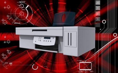 Digital illustration of printer in colour background	の写真素材