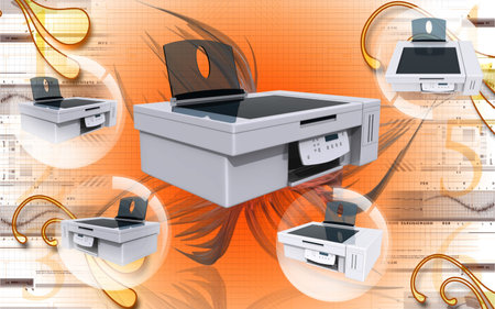 Digital illustration of printer in colour background	