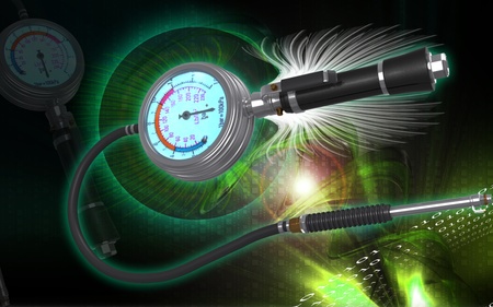 Digital illustration of Air tyre inflator in colour background	の写真素材