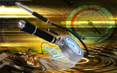 Digital illustration of Air tyre inflator in colour background	の写真素材