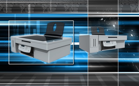 Digital illustration of printer in colour background	の写真素材