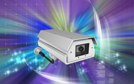 Digital illustration of security camera in colour background	