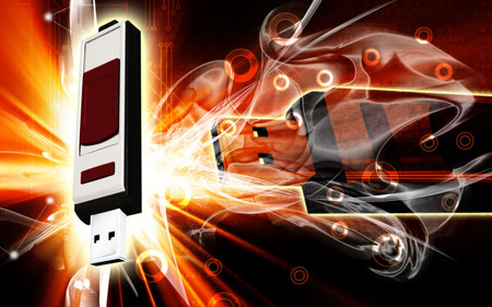 Digital illustration of  a pen drive   in background 	