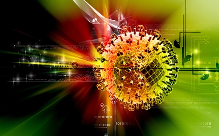 Digital  illustration  of influenza virus in   colour background  	の写真素材