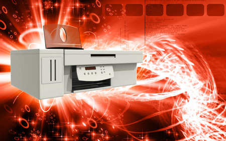 Digital illustration of printer in colour background	