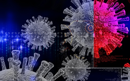 Digital illustration of  avian virus in colour  background	の写真素材