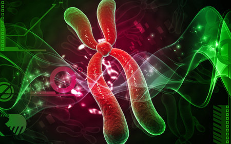 Digital illustration  of chromosome in   colour background  	の写真素材