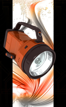 Digital illustration of rechargeable spot light in colour background	