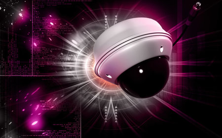Digital illustration of security camera in colour background	