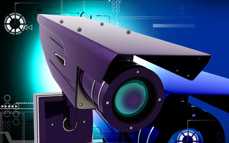 Digital illustration of security camera in colour background	