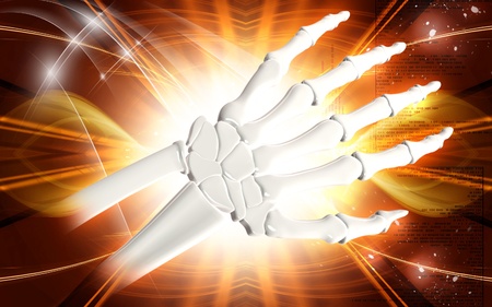 Digital illustration of hand bone in colour background の写真素材