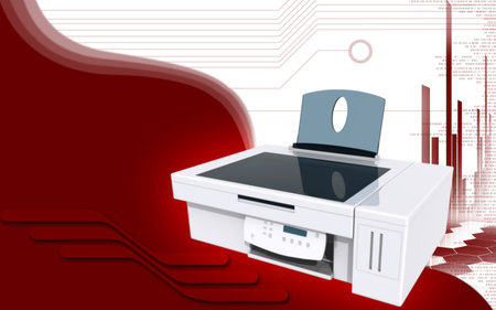 Digital illustration of printer in colour background
