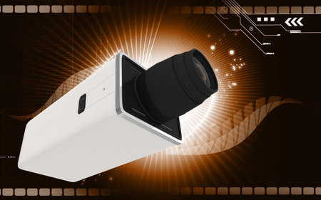 Digital illustration of video camera in colour background	