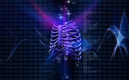 Digital illustration of  rib cage  in colour  background	の写真素材