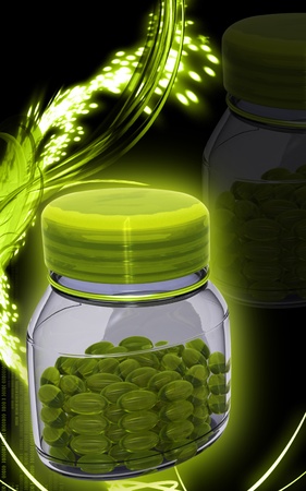 Digital illustration of capsule bottle in colour background	の写真素材