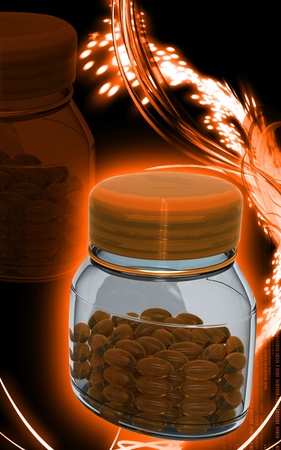 Digital illustration of capsule bottle in colour background	の写真素材