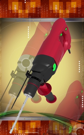 Digital illustration of hammer drill in colour background	の写真素材