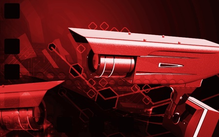 Digital illustration of security camera in colour backgroundの写真素材