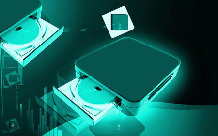Digital illustration of Blue ray device  in colour background